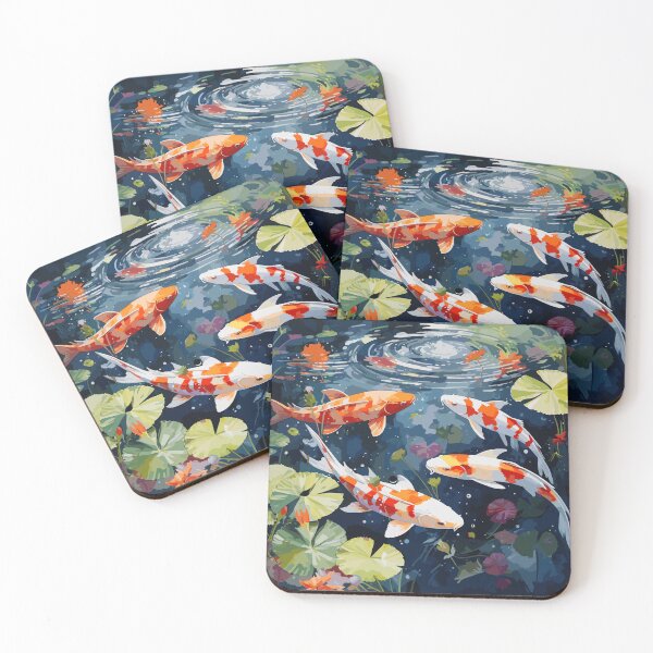 Artikelvorschau, Aquarell Koi-Teich-Malerei | Eine ruhige Szene mit schwimmenden bunten Fischen entworfen und verkauft von PaletPatisserie.