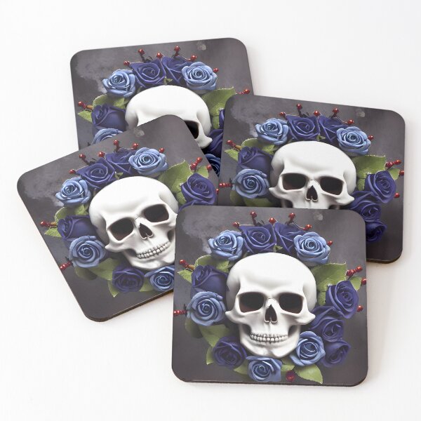 Item preview, Skull with Dark Blue Roses designed and sold by JustSomeArtz.
