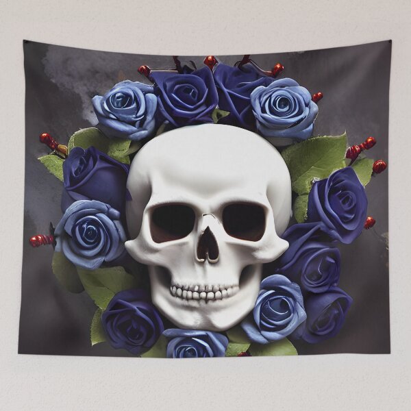 Item preview, Skull with Dark Blue Roses designed and sold by JustSomeArtz.