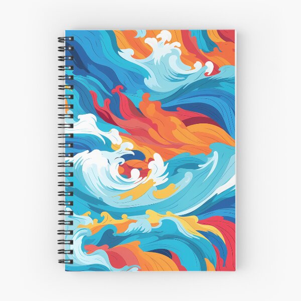 Item preview, Water Pattern 7, vibrant colorful painting of waves on fire, rough seas, mixed in flames, splashing, storm coming, blue, red, white, yellow, ocean and nature. designed and sold by FoxRobinRabbit.