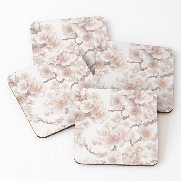 Item preview, White cherry blossoms illustrated background designed and sold by ArtyBuys.
