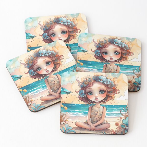 Item preview, cute girl sitting on side of the beach designed and sold by StickerDonArt.