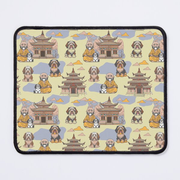 Item preview, Tibetan monk and tibetan terrier purple designed and sold by Alessandro Remo Mazzoni Remotextiles.