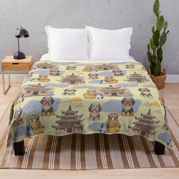 Item preview, Tibetan monk and tibetan terrier purple designed and sold by Alessandro Remo Mazzoni Remotextiles.