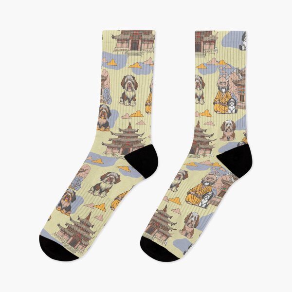 Item preview, Tibetan monk and tibetan terrier purple designed and sold by Alessandro Remo Mazzoni Remotextiles.