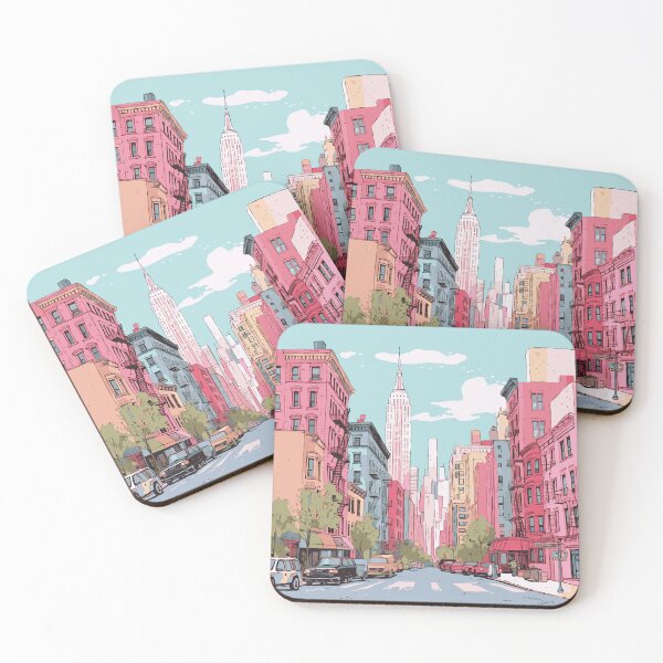 Item preview, New York Street In Pink Aesthetic Sketch designed and sold by The Society Aesthetic.