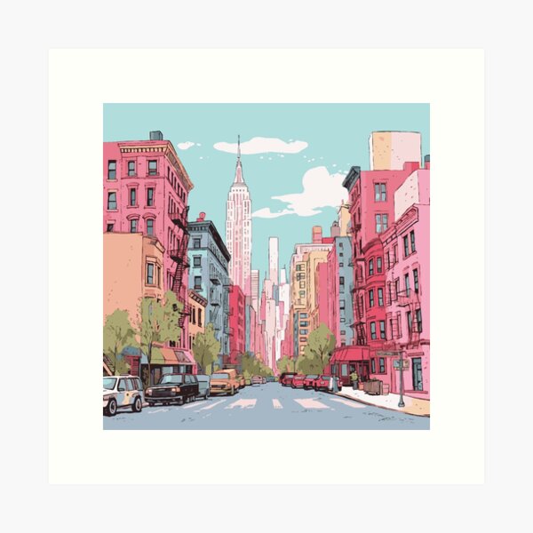 Artikel-Vorschau von New Yorker Straße in rosa ästhetischer Skizze, designt und verkauft von The Society Aesthetic.