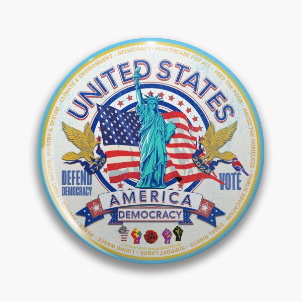 Item preview, PMD00960 Progressive Movement Designs vintage patriotic American Statue of Liberty flag eagle design shows you support democracy progressive goals for Progressives Democrats Independents Liberals designed and sold by ProgressiveLeft.