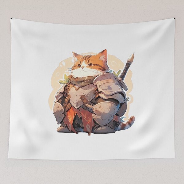 Item preview, Cute Kawaii Cat in Armor Art Big Warrior Cat designed and sold by CozyKawaiiArt.