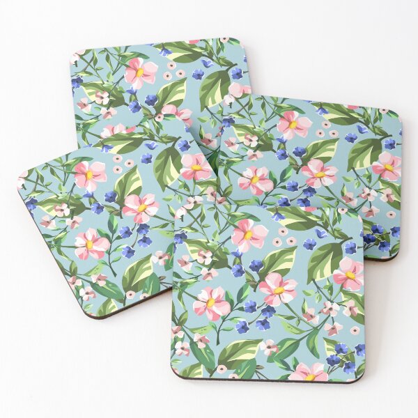 Item preview, Floral pattern with pink and blue flowers on blue designed and sold by Naddya.