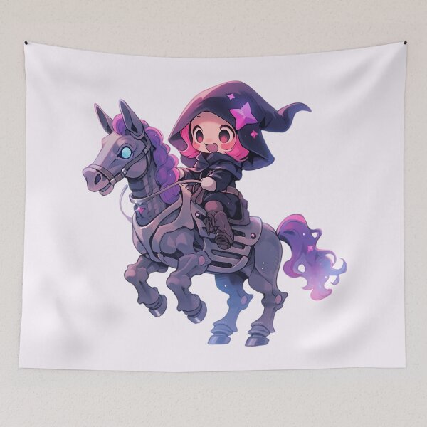 Aperçu de l'œuvre Cute Kawaii Pastel Grim Reaper chevauchant un cheval noir créée et vendue par PastelMagic.