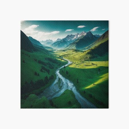 Mountain Landscapes with a Misty Valley and Waterfall, Ai Generated Art Art  Board Print for Sale by AiGens