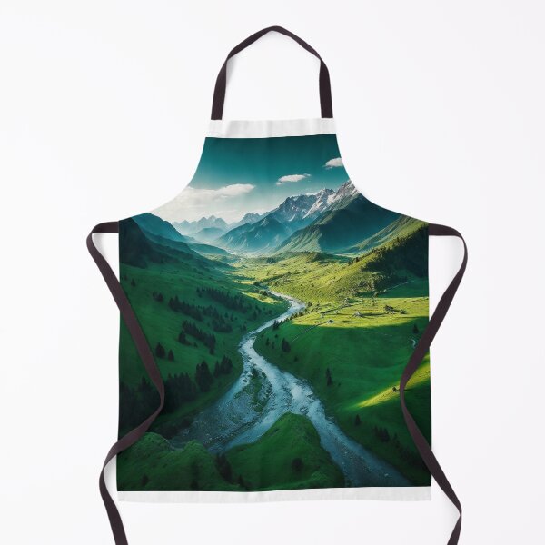 Item preview, Mountain Landscapes with a Lush Green Valley and Winding River, Ai Generated Art designed and sold by AiGens.