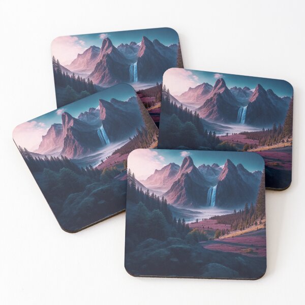 Item preview, Mountain Landscapes with a Misty Valley and Waterfall, Ai Generated Art designed and sold by AiGens.