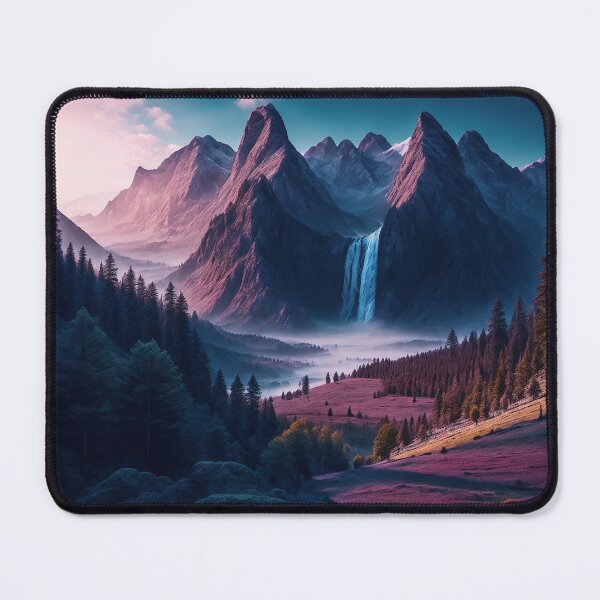 Item preview, Mountain Landscapes with a Misty Valley and Waterfall, Ai Generated Art designed and sold by AiGens.