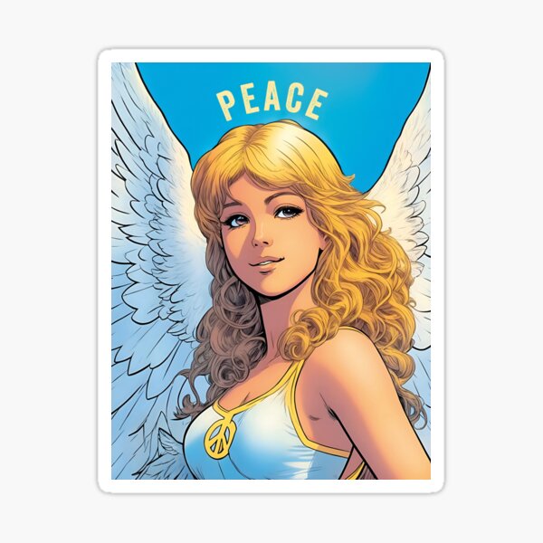 Engel des Friedens und der Liebe – fantastische Fantasy Illustration Art + PEACE Sticker