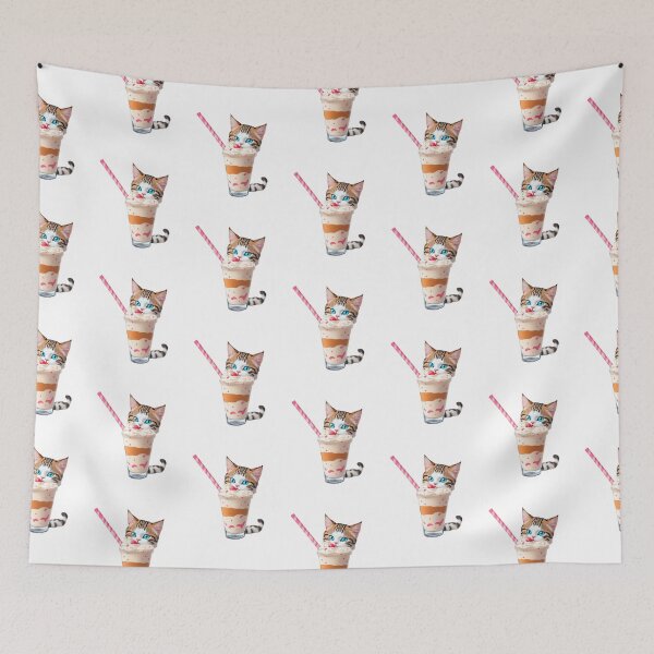 Item preview, Cute ginger cat eating a strawberry milkshake cream designed and sold by w1ckerman.