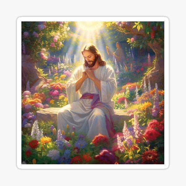 Jesus Praying in Heaven's Garden - 1 Sticker