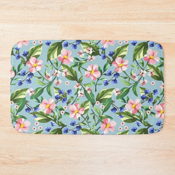 Item preview, Floral pattern with pink and blue flowers on blue designed and sold by Naddya.