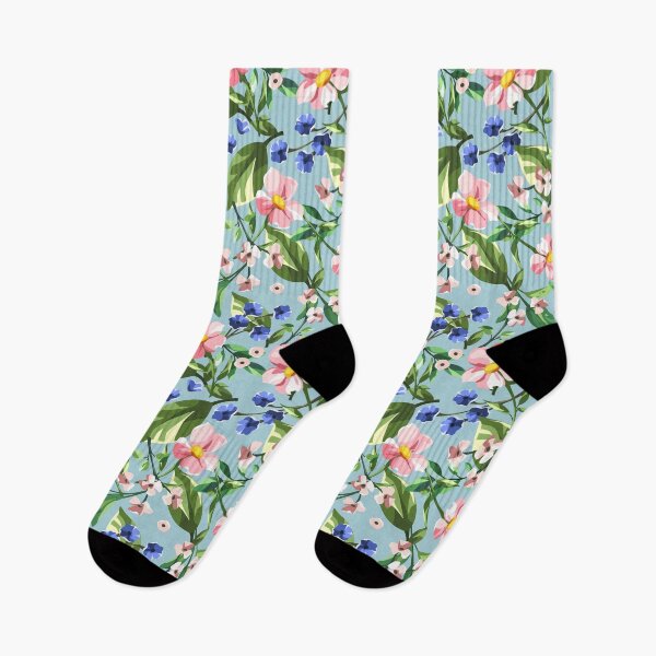 Item preview, Floral pattern with pink and blue flowers on blue designed and sold by Naddya.