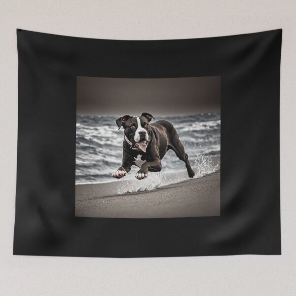 Item preview, Black and White Pitbull on the beach designed and sold by Shiwwa.