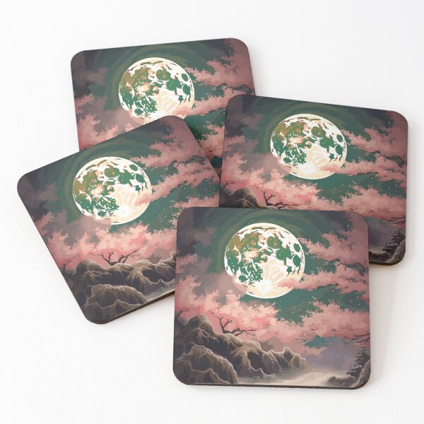 Item preview, Moon Cherry Blossom Waves Japanese Landscape Vintage Art designed and sold by Art-Jiyuu.