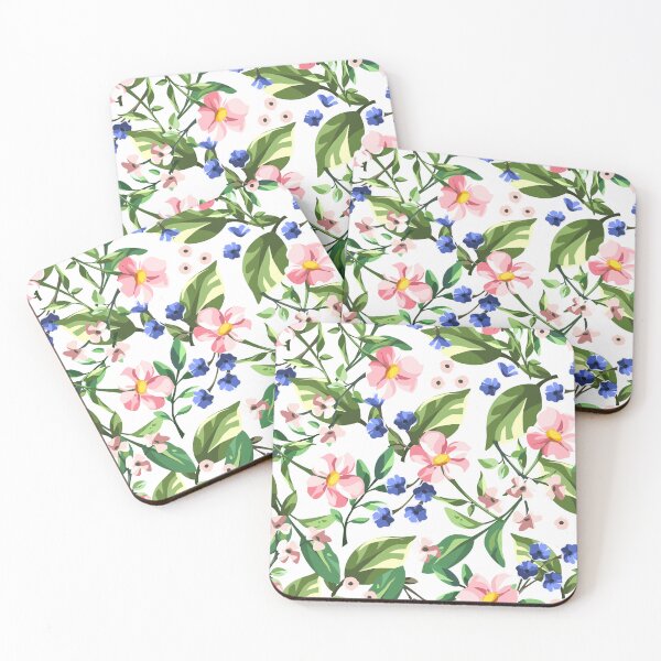 Item preview, Floral pattern with pink and blue flowers on white designed and sold by Naddya.