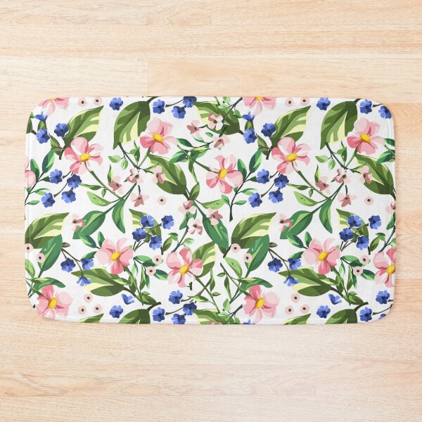 Item preview, Floral pattern with pink and blue flowers on white designed and sold by Naddya.