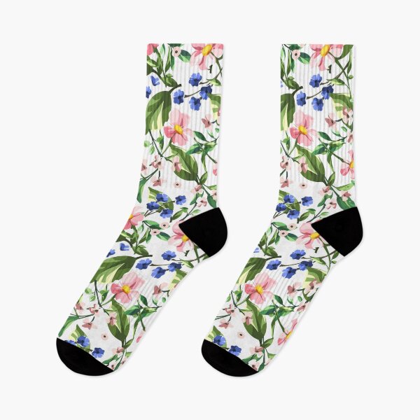 Item preview, Floral pattern with pink and blue flowers on white designed and sold by Naddya.