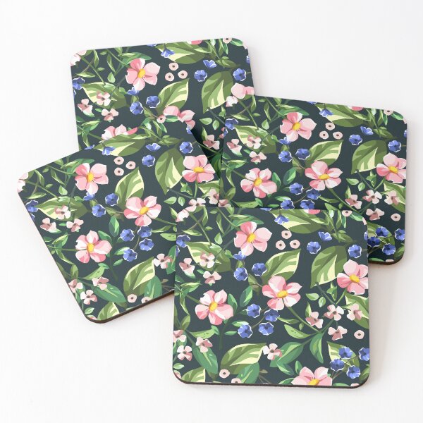 Item preview, Floral pattern with pink and blue flowers on black designed and sold by Naddya.