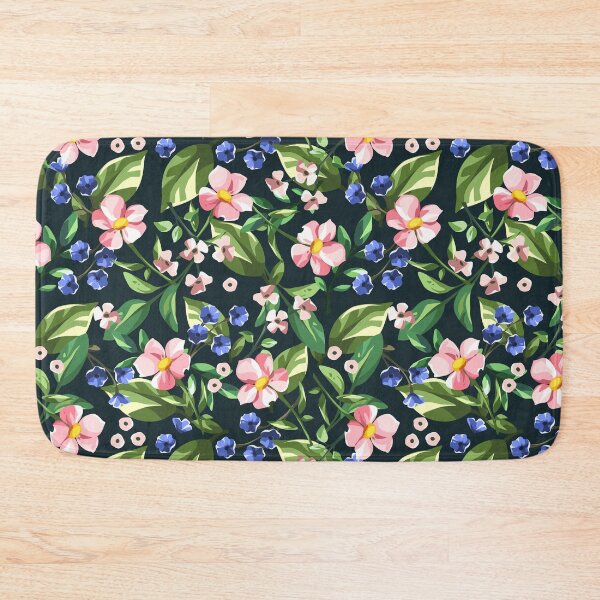 Item preview, Floral pattern with pink and blue flowers on black designed and sold by Naddya.
