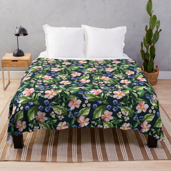 Item preview, Floral pattern with pink and blue flowers on black designed and sold by Naddya.
