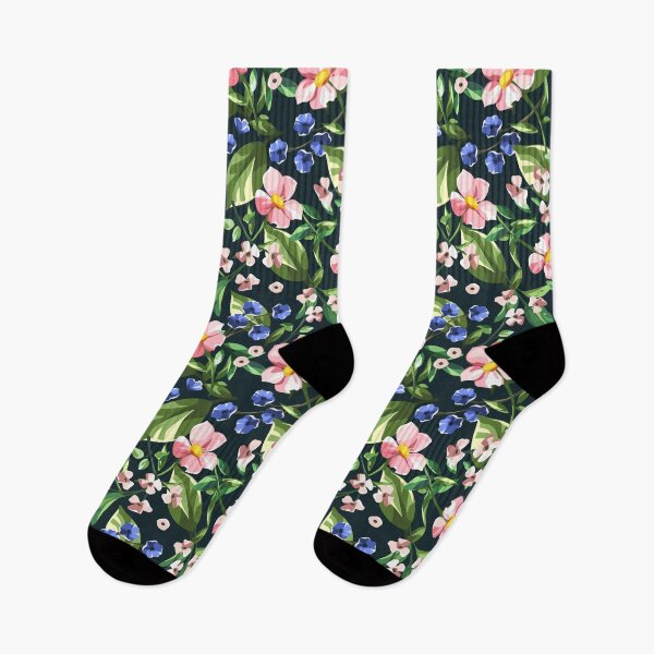 Item preview, Floral pattern with pink and blue flowers on black designed and sold by Naddya.