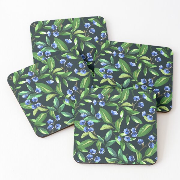 Item preview, Floral pattern with small blue flowers on black designed and sold by Naddya.