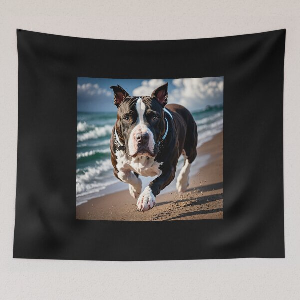 Item preview, Black and White Pitbull on the beach #2 designed and sold by Shiwwa.