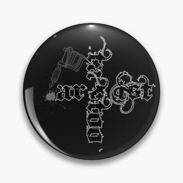 Item preview, Tattoo artist: Phrases linked forming a cross with tattoo machine spitting ink in the background. designed and sold by MonstersVariety.