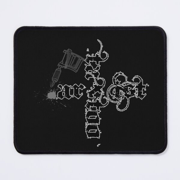 Item preview, Tattoo artist: Phrases linked forming a cross with tattoo machine spitting ink in the background. designed and sold by MonstersVariety.