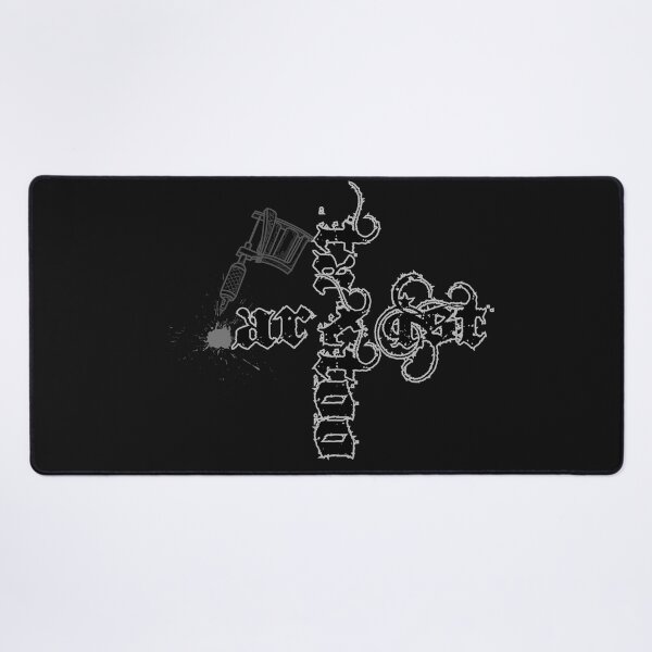 Item preview, Tattoo artist: Phrases linked forming a cross with tattoo machine spitting ink in the background. designed and sold by MonstersVariety.
