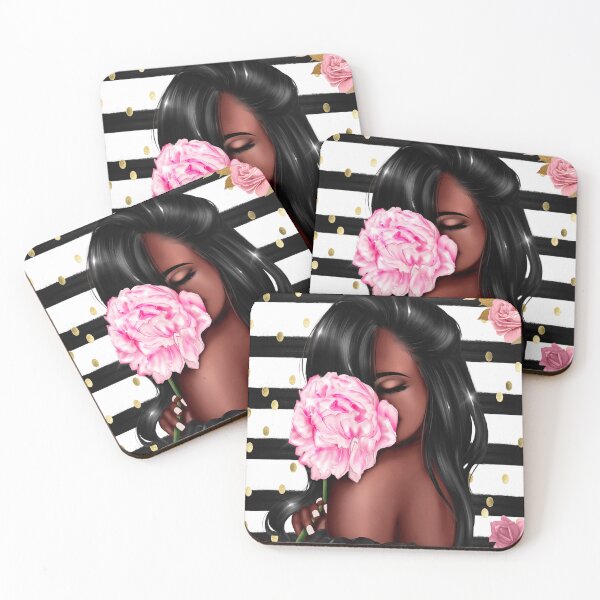 Item preview, Black woman with pink flowers designed and sold by melaninblack.