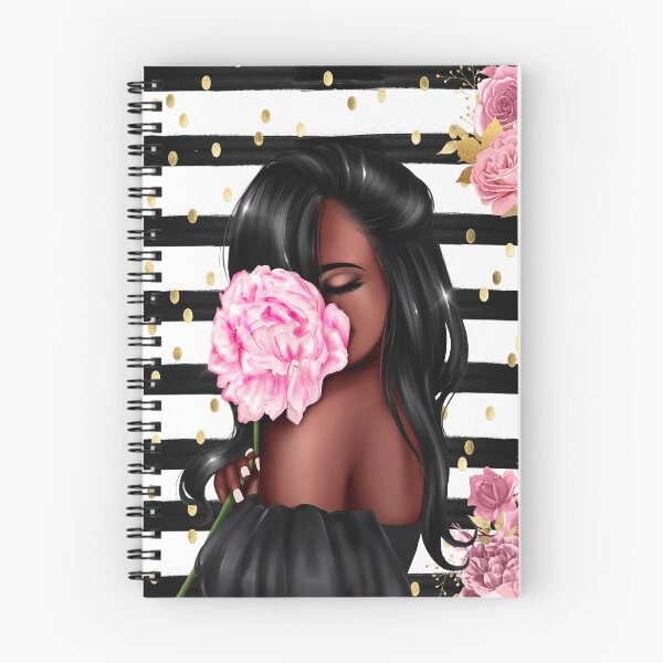 Item preview, Black woman with pink flowers designed and sold by melaninblack.