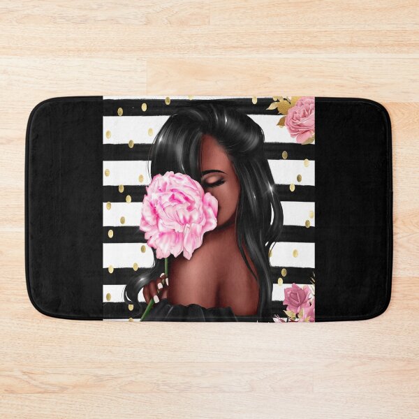 Item preview, Black woman with pink flowers designed and sold by melaninblack.