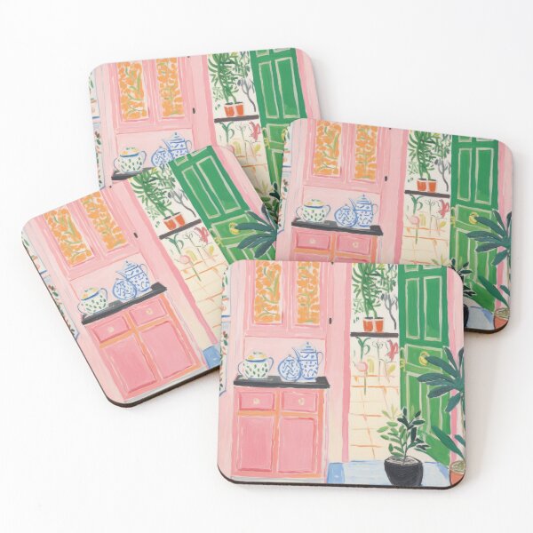 Item preview, Pink Kitchen with Green Door - Fauvist Home Kitchen painting  designed and sold by PaletaLuminosa.