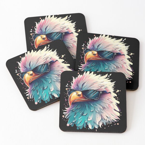 Item preview, Funny bald eagle in sunglasses pastel watercolor splash designed and sold by TomFrontierArt.