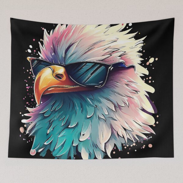 Item preview, Funny bald eagle in sunglasses pastel watercolor splash designed and sold by TomFrontierArt.