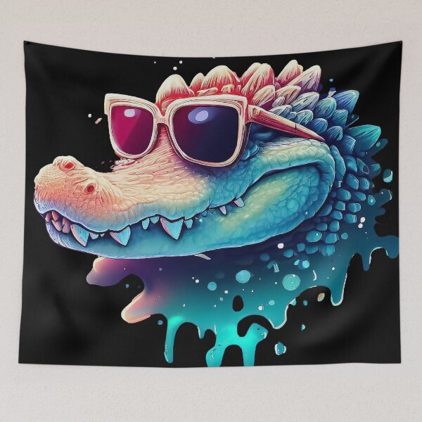 Item preview, Funny cool alligator in sunglasses pastel watercolor splash designed and sold by TomFrontierArt.