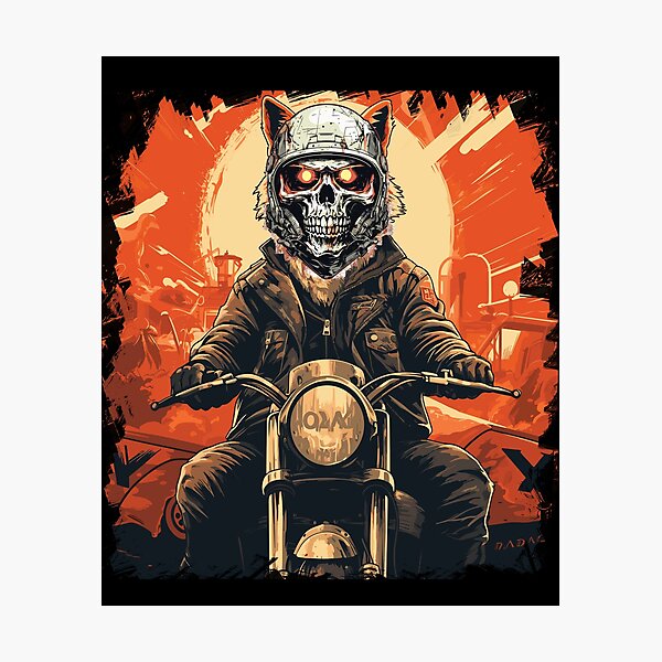 Item preview, Skull fox riding a cafe racer Motocycle event gathering Vintage designed and sold by Easy-Logo.