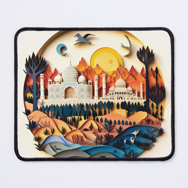Item preview, taj mahal with beautiful sun in background, paper cut style designed and sold by artpapercuts.
