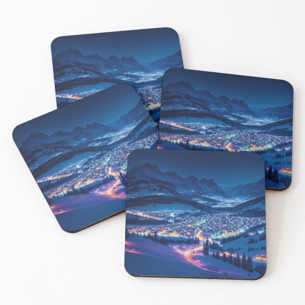 Item preview, A Night time Scene with the Ski Resort Illuminated by Lights, Ai Generated Art designed and sold by AiGens.