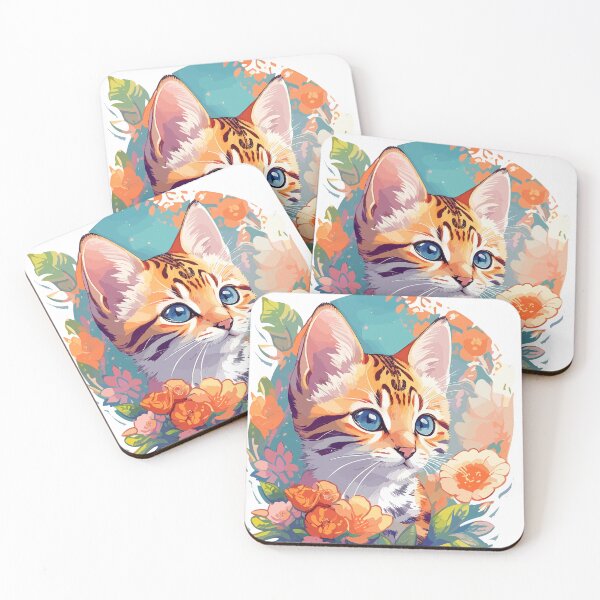 Item preview, Bengal kitten with ornament flowers designed and sold by ColourfulTimes.