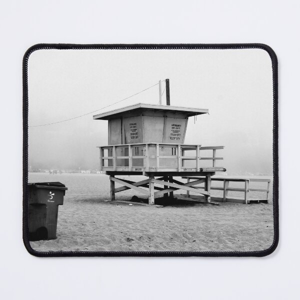 Item preview, Foggy beach lifeguard stand black and white photography designed and sold by s8erart.